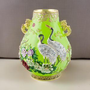 Crane's Peony Blossoms Small Cloisonne JingTaiLan Vase
