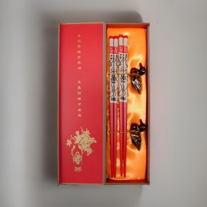 Mandarin Ducks – Two Pairs of Red Porcelain Chopsticks Gift Set