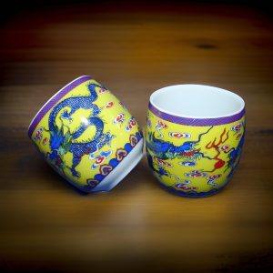 Enchanted Dragon Yellow Porcelain Tea Cups – Two Cups