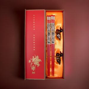 Mandarin Ducks – Two Pairs of Red Porcelain Chopsticks Gift Set