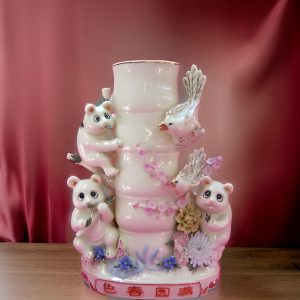 Playful Pandas and Birds Gu Chi Porcelain Vase
