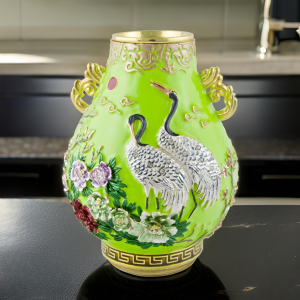 Crane's Peony Blossoms Small Cloisonne JingTaiLan Vase