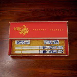 Enflowering Plums – Two Pairs of Blue Porcelain Chopsticks Gift Set