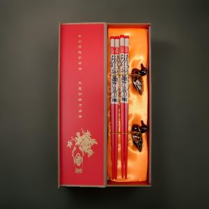 Mandarin Ducks – Two Pairs of Red Porcelain Chopsticks Gift Set