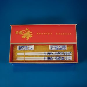 Enflowering Plums – Two Pairs of Blue Porcelain Chopsticks Gift Set