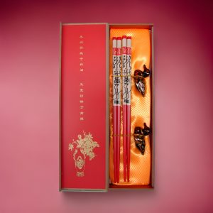 Mandarin Ducks – Two Pairs of Red Porcelain Chopsticks Gift Set