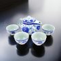 Blue Peony Flowers Traditional Chinese Porcelain Tea Set
