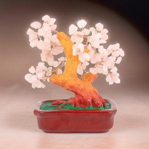 Lovebird Rose Quartz Crystal Gemstone Tree