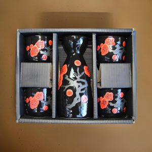 Auspicious Plum Forest Sake Set, One Flask Four Cups