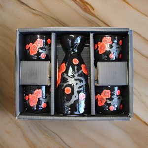 Auspicious Plum Forest Sake Set, One Flask Four Cups