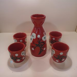 Red Plums Sake Set - One Flask and Four Cups