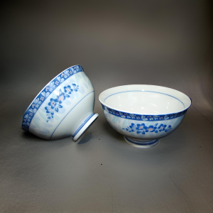 Sky Blue Flowers White Porcelain Rice Bowls