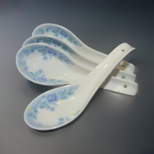 Sky Blue Flowers White Porcelain Spoons