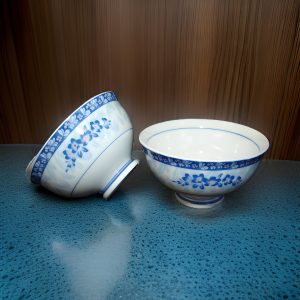 Sky Blue Flowers White Porcelain Rice Bowls