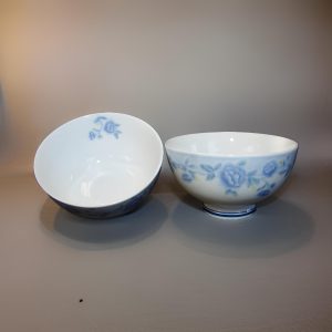 Sky Blue Flowers White Porcelain Rice Bowls