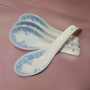 Sky Blue Flowers White Porcelain Spoons