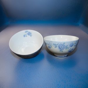 Sky Blue Flowers White Porcelain Rice Bowls