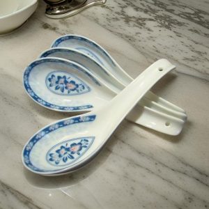 Sky Blue Flowers White Porcelain Rice Spoons
