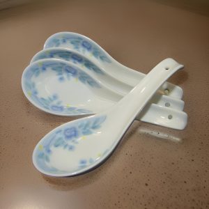 Sky Blue Flowers White Porcelain Spoons